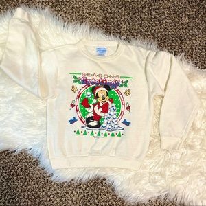 Vintage Disney Christmas Holiday Mickey Mouse Sweater Size Childrens 12-14